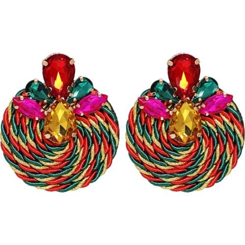 HYSECMAO High-quality Handmade Rhinestone Round Drop Earrings for Women Christmas Gifts Statement Colorful Wedding Party Jewelry