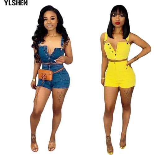 Plus Size 2 Two Piece Set Women Jeans Shorts Tracksuit Sets Sexy Summer Denim Crop Tops + Shorts Suit Outfits Overalls 2019