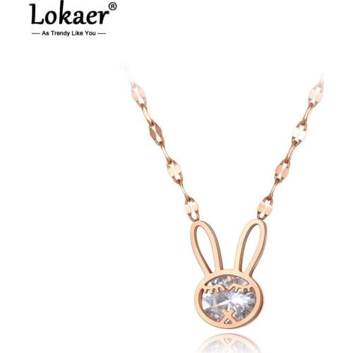 Lokaer Original Design Stainless Steel CZ Crystal Choker Necklaces Jewelry Trendy Rabbit Charm Pendant Necklace For Women N20022