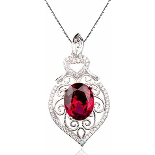 Vintage Carving Red Crystal Ruby Zircon Diamonds Gemstones Pendant Necklaces for Women White Gold Silver Color Fine Jewelry Gift
