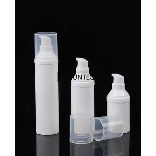 100pcs 15ml 30ml 50ml white pp airless lotion pump bottle with plastic pump white cap Cosmetic Containers F2759