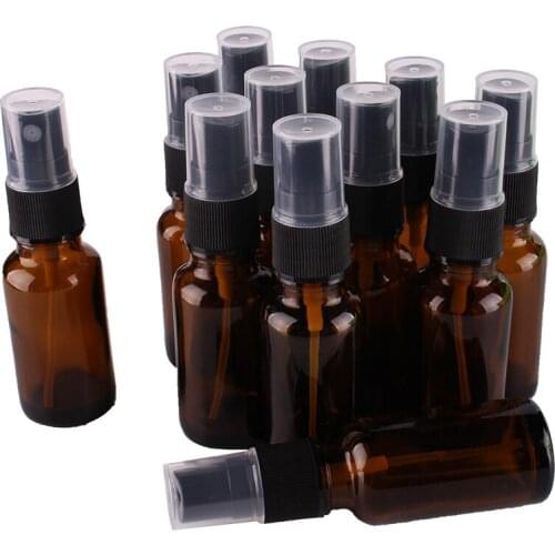 12pcs 20ml Amber Glass Spray Bottle w/ Black Fine Mist Sprayer essential oil bottles empty cosmetic containers