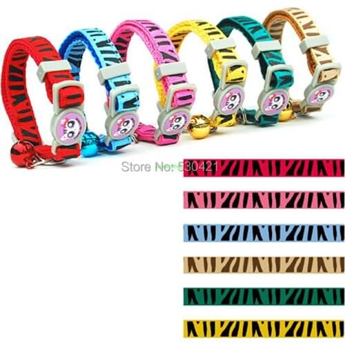 120 Pieces/lot) High Quality Nylon Zebra Pattern Special Collar for Cat Puppy With Bells