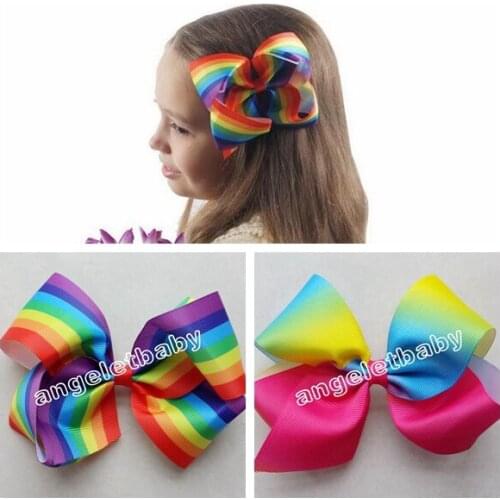 5pcs New Fashion 6'' Handmade Boutique Rainbow Striped Sweet Hair Bows Alligator Clip Kids Girls Hair ties Accessories HD3467
