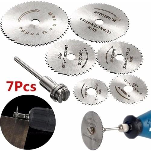 7pc Metal Circular Saw Disc Wheel Blades Shank High Speed Steel Mini Saw Blades with Mandrels Drill Warehouse Rotary Wood Cutout