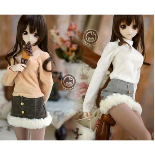[Agent]NEW winter Lovely White/khaki tops+skirt+socks+bag Suit Small skirt 1/3 DD SD BJD Doll Clothes