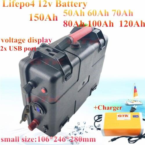 Ultra large capacity 12.8v 12V 50Ah 60Ah 70Ah 80Ah 100AH Lifepo4 cells Battery for 600w 1200w marine motor boat + 14.6v charger