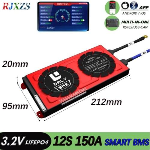 BMS 12S 150A active bms bluetooth LiFePO4 smart bms pcm with android bluetooth-compatible app UARTbms wi software (APP) monitor