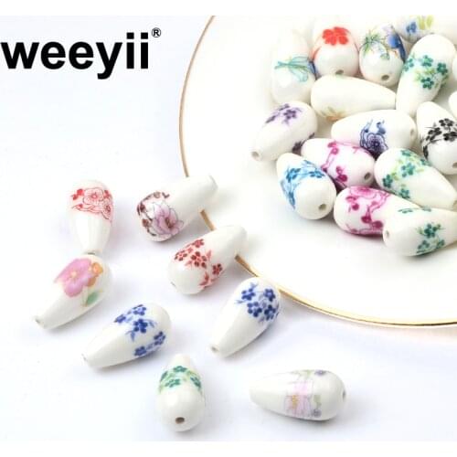 10pcs 10x20mm Water Drop Ceramic Beads For Jewelry Earrings Making Women DIY Perles Loose Flower Glazed Porcelain Bead Wholesale