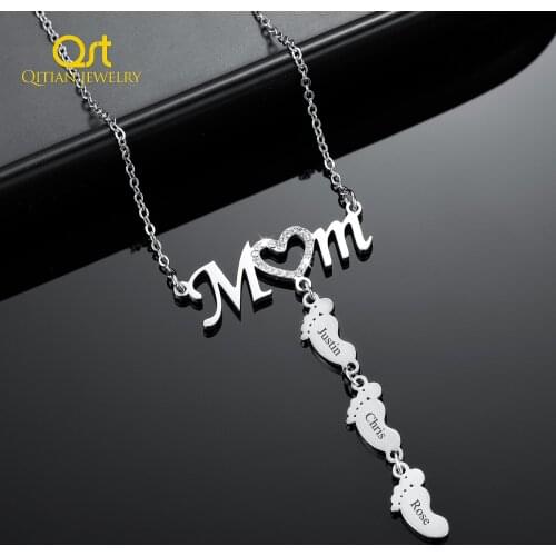 Personalized Baby Feet Pendant Customize Name Necklace Gold Stainless Steel Jewelry Custom Birthstone Names Chain For Women Gift
