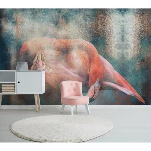 Decorative wallpaper Simple mood nostalgic flamingo background wall