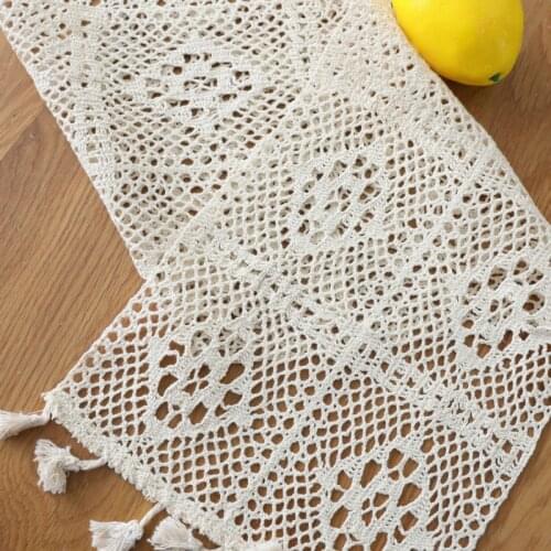 Cotton Table Runner Hollow Handmade Crochet With Tassel Tables Cloth Home Kitchen Romantic Wedding Decor Runners