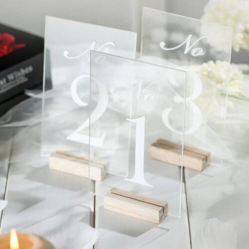 Custom Acrylic Table Numbers With Wood Stand Wedding Table Number Signs Personalized Modern Wedding Table Number Party Decoratio