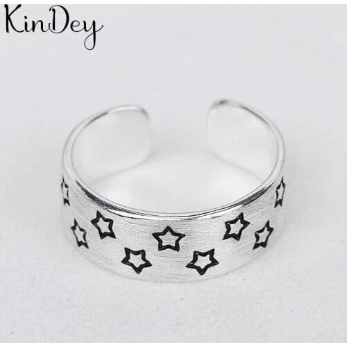Kindey Real Silver Color Star Rings For Women Big Antique Rings Finger Jewelry High Quality
