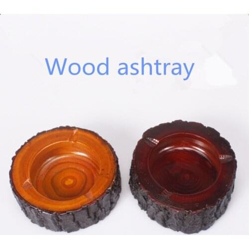 Round wood ashtray cigarette ash holder