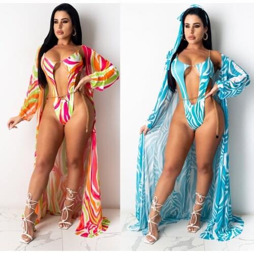 Two Piece Hollow Out Tie Dye Swimwear Women Long Sleeve Jumpsuit Suit Trim Sexy Cover Ups Summer Clothing Beach Bathing Swimsuit