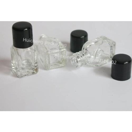 300 x 2ML Square Essential Oil Glass Bottle With Plastic Cap Mini Clear Glass Container Small Cosmetic Container