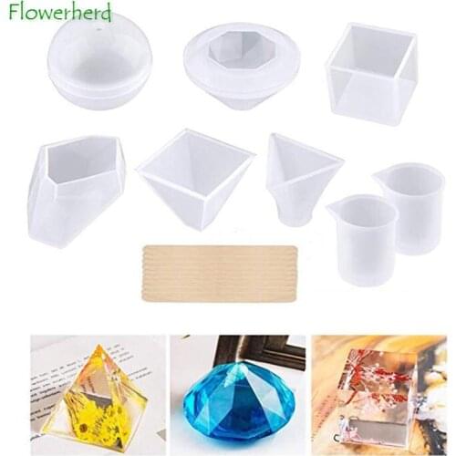 18 Pieces Geometry Crystal Epoxy Resin Molds Candle Silicone Mould DIY Candle Making Supplies Measuring Cup Soap Plaster Mold