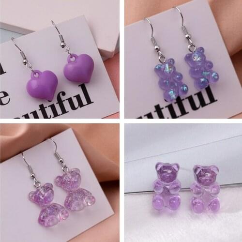 Cute Cartoon Resin Gummy Bear Earrings for Women Candy Color Shiny Sequins Hearts Dangle Earrings 2021 New Year Pendants Jewelry