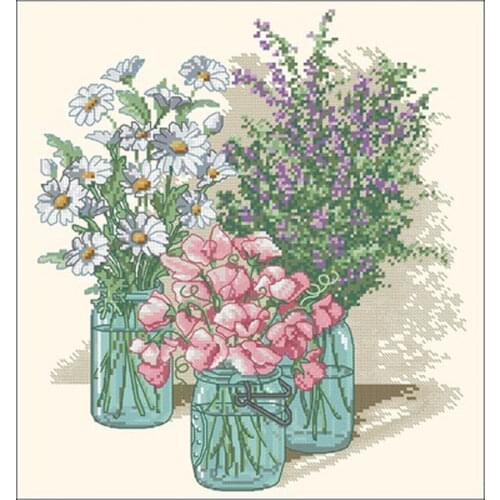 Wildflowers in a bottle patterns counted 11CT 14CT 18CT DIY Cross Stitch Sets wholesale Cross-stitch Kits Embroidery Needlework