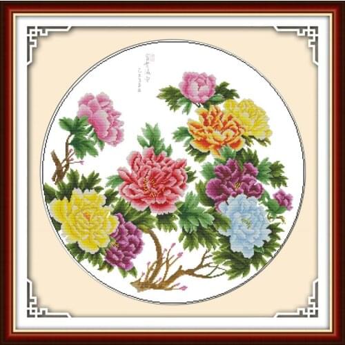 Fortune Comes With Blooming Flowers Cross Stitch Joy Sunday Painting 11&14CT Cross Stitch DMS Printed Pattern DIY Embroidery Set