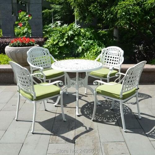 Set of 5-piece cast aluminum outdoor furniture dining set armrest chairs with round table in 39inch for garden ,patio,backyard