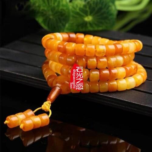 Natural raw ore, amber, refined wax, Buddha beads, 108 chicken oil, yellow, old honey wax, bracelet for men and women