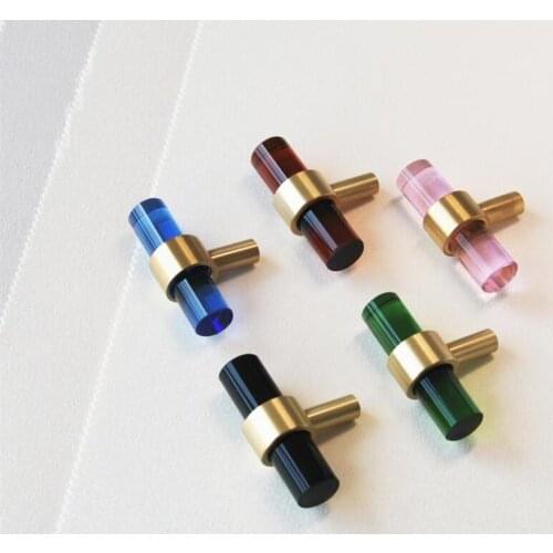 Nordic Creative Crystal Single Hole Handle Gold Cabinet Wardrobe Door Knob DIY Furniture Brass Drawer Small T Bar Handles