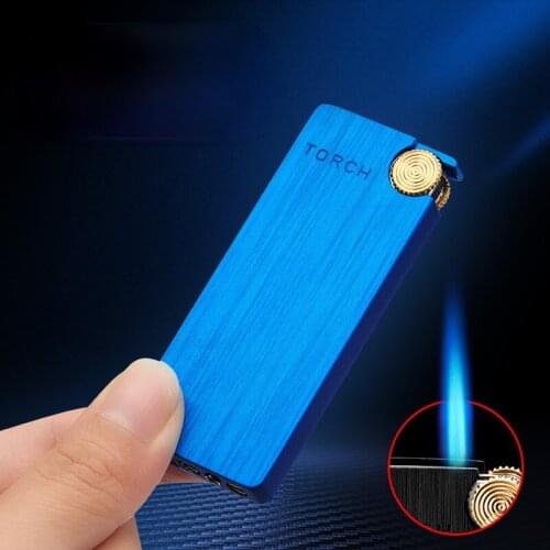 The New Personality Brushed Ultra-bo Open Cover Grinding Wheel Straight Into The Lighter Blue Flame Inflatable Windproof Lighter