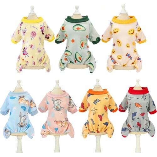 Cute Pattern Pet Clothes Cute Dog Pajamas Cotton Avocado Cat Puppy Tracksuit Small Dogs Jumpsuit Chihuahua Overalls 7 Colours