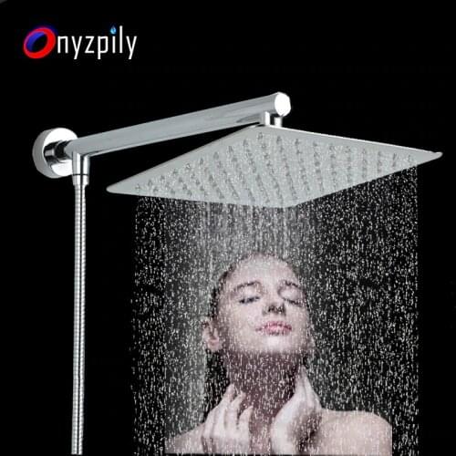 Onyzpily Shower Head Chrome Ultrathin Square and Round 8" 10'' 12''Rainfall 38cm Shower Arm 150cm Shower Hose