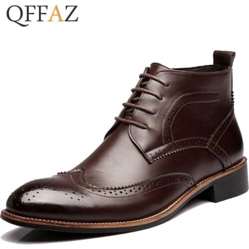 QFFAZ Autumn Mens Chelsea Boots PU Leather Casual Shoes Male British Style Slip-on Wedding Dress Short Boot For Man
