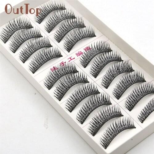 OutTop Fake Eye Lashes Extension 10 Pairs Thick Long Cross Party False Eyelashes Black Band Fake Eye Lashes 2018 18mar28