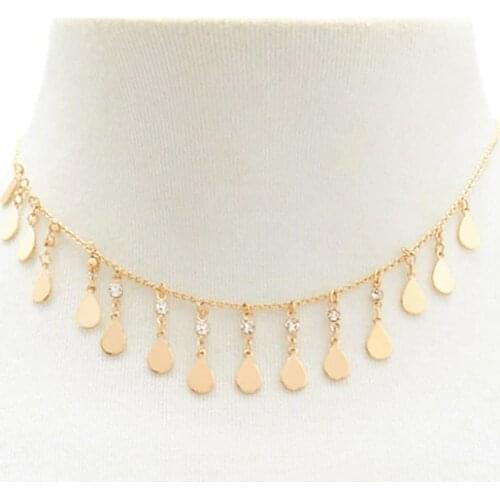 Metal Drop Water Shape Rhinestone Tassel Choker Necklace Female 2018 Fashion Jewelry Necklaces for Women Gold Silver Color