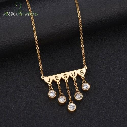 Nextvance Stainless Steel Jesus Pendant Necklace Gold Cubic Zirconia Tassel Chain Necklaces For Women Charm Jewelry