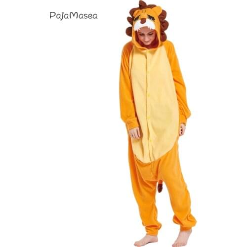 PAJAMASEA Women Lion Onesie Men Adult Fleece Pyjamas Wom Onsie Cartoon Cosplay Family Party Jumpsuits Christmas Raccoon Kigurumi
