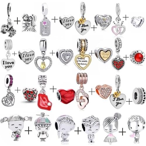 2Pcs/Lot Silver Plated Beads Boy & Girl Pendant Fits Original Charms Silver Color Bracelets For Women Genuine Valentine Gifts