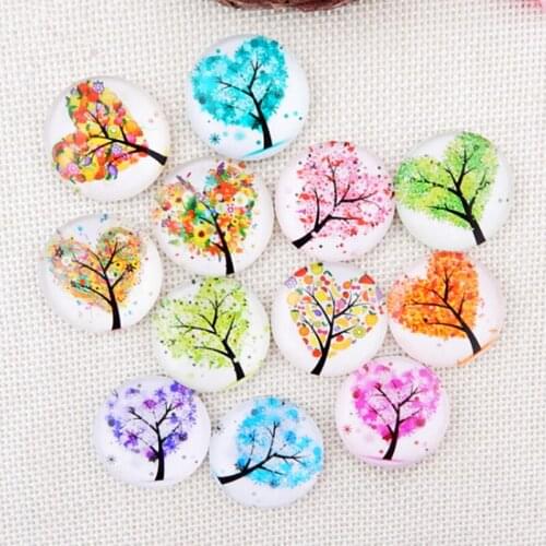 Mosaic Art Bright-coloured Tree of Life Printed Half Round Flat Glass Mosaic Art Cabochons for Jewelry Making