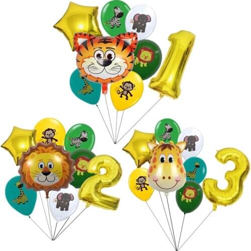 Jungle Decoration Animal Zoo Theme Birthday Balloons 0 1 2 3 4 5 6 7 8 9 Years old Number Foil balloon Set Safari Party globos