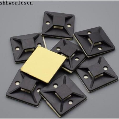 Shhworldsea 40mm*40mm 100pcs black Zip Tie Cable Wire Removable Self Adhesive Wall Holder Mount Clip/Clamp car wire clip