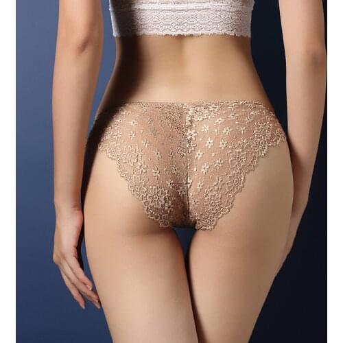 New Popular Fashion Womens Underwear Sexy Lace Transparent Temptation Triangle Pants Low Waist Hip Pop Cut-out T Pants