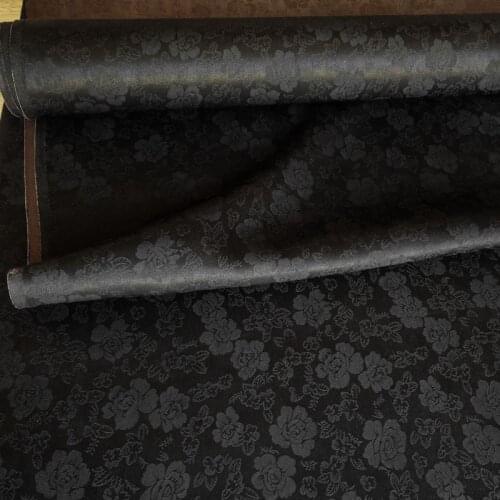 Heavy crowfoot cloud pure black satin jacquard floral fabric mulberry silk