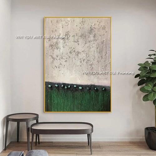 Green Orange Grey 100% hand-painted oil painting living room bedroom dining room decorative painting golden gold foil mural