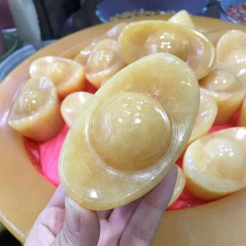 Yellow jade Gold ingot gemstones natural carved quartz mineral crystals good luck reiki decoracion hogar moderno