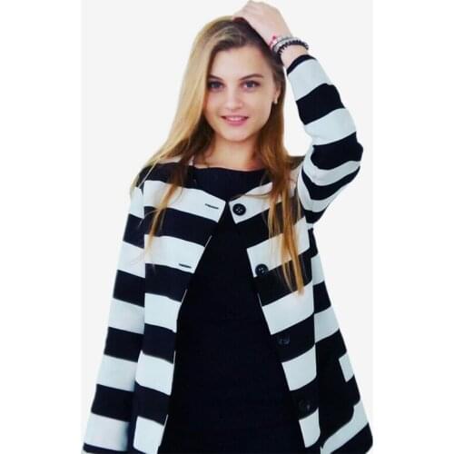 Plus Size Striped Button Long Sleeve Women Jackets Patchwork Knitted Womans Coats 2020 Winter Office Lady Clothes Female 4XL