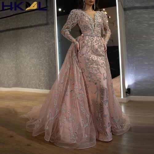 New European and American Womens Sexy Hip Tail Long Evening Dress Pink Sequins V-neck Gold Placer Dress