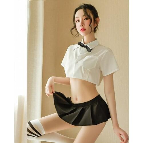 Womens Erotic Lingerie Japanese Student Cosplay Costume Sexy Cute Short-sleeved Shirt Pleated Skirt Kawaii Uniform Temptation