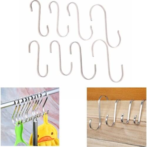 1pc 304 Stainless Steel Flat S hooks Heavy Duty Solid S Shaped Hanging Hooks Bathroom Towel Hook Kitchen Pot Pan Hanger