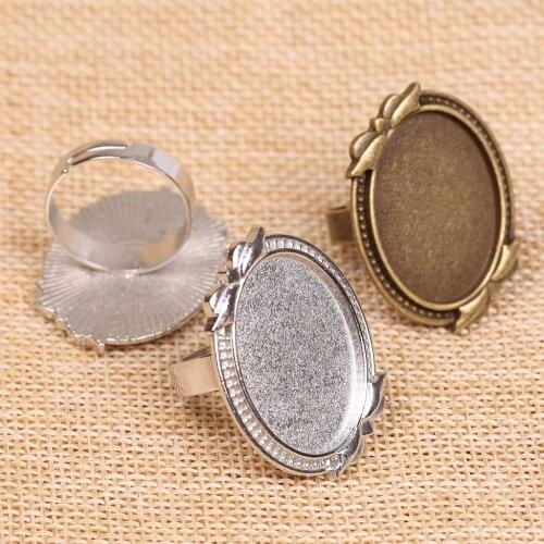 10pcs Adjustable Ring Bezel Settings Fit 18x25mm Oval Cabochon Base Antique Silver Bronze Diy Jewelry Components