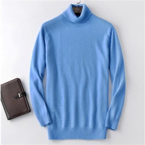 100%cashmere thick knit men high collar loose H-straight bottoming pullover sweater 6color S-2XL